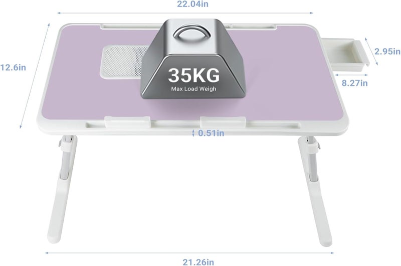 XTRA Laptop Lap Desk Include Cooling Fan,Adjustable Lap Desk with Light Fan,Folding Laptop Desk for Bed with USB,Bed Desk with Storage Drawer 56x32cm,Purple - Image 2